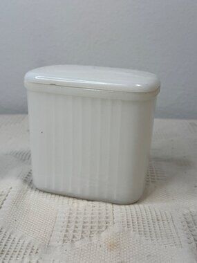 Vintage 1940s Hazel Atlas Milk Glass Covered Refrigerator Dish Retro Kitchen